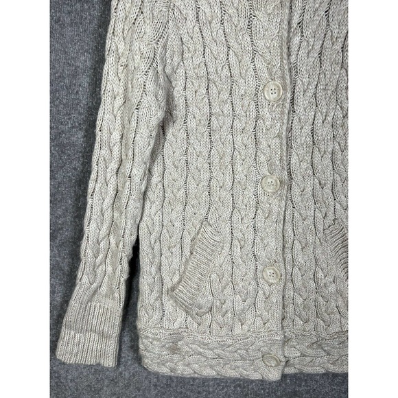 Zara Chunky Cable Knit Button Up Wool Acrylic Sweater Womens Small Pockets Beige - Picture 9 of 13
